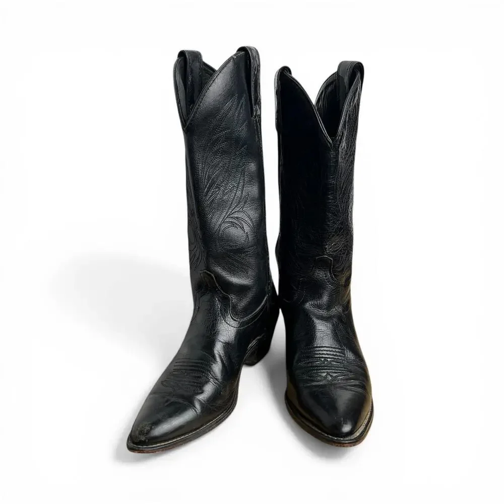 Vintage Black Leather Cowboy Boots